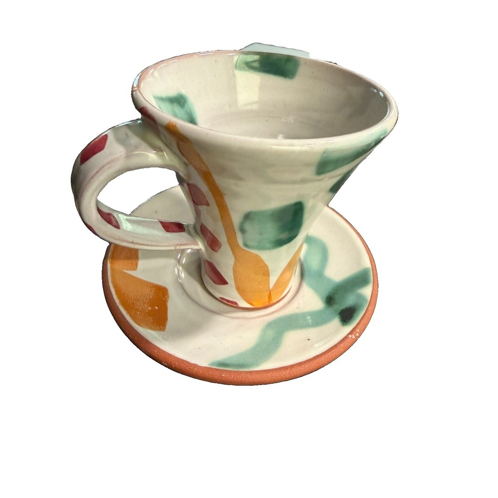 Stanley Mace Andersen Majolica Wheel Thrown Ceramic Art Deco Mug Cup Saucer